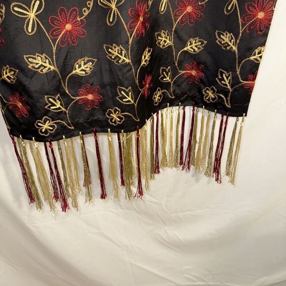 Silkland Fringed Maxi black Floral Embroidered  skirt Brown/Gold/Red Sz 10 - Picture 2 of 8